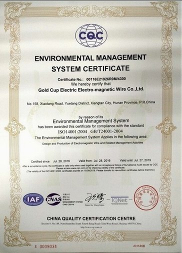 ENVIRONMENTAL MANAGEMENT SYSTEM CERTIFICATE